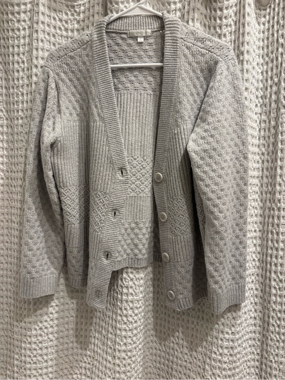 Design History Light Gray Textured Knit Button-Up Cardigan